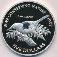 Új-Zéland 1997. 5$ Ag Nyerges madár T:PP New Zealand 1997. 5 Dollars Ag Saddleback bird C:PP Krause KM#103a