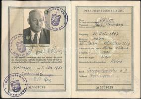 1953 Német Szövetségi Köztársaság fényképes útlevél, bejegyzésekkel
1953 Federal Republic of German...