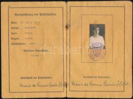 1922 Német Birodalom fényképes útlevele, Sao Paulo-német konzulátus által kiállítva, okmánybélyegekk...