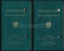 1989-1999 2 db Osztrák Köztársaság fényképes útlevele, bejegyzések / 1989-1999 Austrian passports with foto, 2 pc.