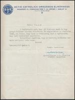 1942 Az Actio Catholica Országos elnökségének levele, rajta Mihalovics Zsigmond pp. prelátus, az Actio Catholica országos igazgatójának aláíráásval