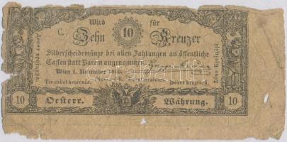 1860. 10Kr K. K. Hauptmünzamt für Silberscheidemünze jobb oldali ívszéllel T:IV Austrian Empire 1860. 10 Kreuzer K. K. Hauptmünzamt für Silberscheidemünze with right side margin C:G Adamo G93