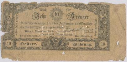 1860. 10Kr "K. K. Hauptmünzamt für Silberscheidemünze" jobb oldali ívszéllel T:IV Austrian Empire 1860. 10 Kreuzer "K. K. Hauptmünzamt für Silberscheidemünze" with right side margin C:G Adamo G93