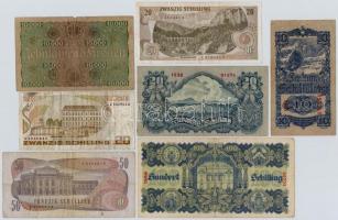 Ausztria 1924. 10.000K + 1945. 10Sch 1.kiadás + 20Sch + 100Sch kék + 1967. 20Sch + 1970 (1972). 50Sc...