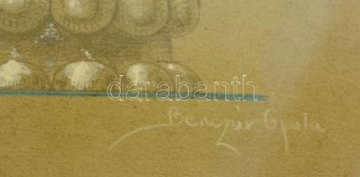 Benczúr jelzéssel: Kiöntő. Vegyes technika, papír, üvegezett keretben, 26×25 cm