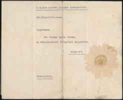 1935 Bp., A magyar királyi kincstári jogügyi igazgató által küldött levél nyugdíjba helyezésről, szárazpecséttel