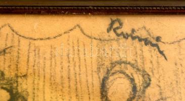 Rónai jelzéssel: Lovasok. Szén, papír, üvegezett keretben, 24×31 cm