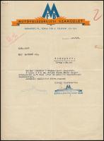 1940 F. B. Autófelszerelési Szaküzlet, díszes fejléces levél, 29,5x23 cm