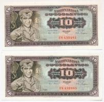 Jugoszlávia 1965. 10D (2x) sorszámkövetők T:I Yugoslavia 1965. 10 Dinara (2x) sequential serials C:UNC