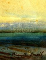 Bernáth jelzéssel: Alföldi táj faluval. Akvarell, papír, üvegezett keretben, 26×39 cm