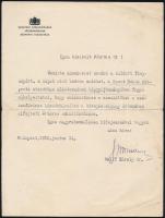 1938 Bp., Wolff Károly, Budapest Székesfőváros Közkórházainak Központi Igazgatója által küldött köszönőlevél
