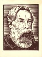 4 db régi Gönczi művészlap a kommunizmus nagy alakjaival / 4 pre-1945 Hungarian art postcards with t...