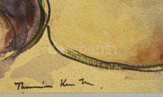 Olvashatatlan jelzéssel:Asztali csendélet. Akvarell-tus, papír, üvegezett keretben,  20×29 cm