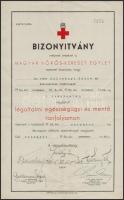 1939 Bp., A Magyar Vöröskereszt-Egylet légoltalmi, egészségügyi és mentő tanfolyamának bizonyítványa