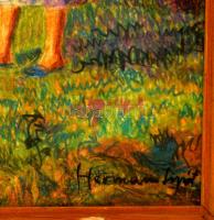 Herman jelzéssel: Tábortűz. Vegyes technika, papír, üvegezett keretben, 30×42 cm