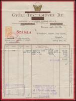 1941 Aranypille Győri Textilművek Rt., díszes fejléces számla, okmánybélyeggel, 28x21 cm