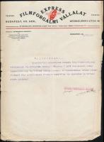 1921 Express Filmforgalmi Vállalat, díszes fejléces levél, 29x21 cm
