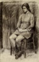 Szőnyi jelzéssel: Ülő nő. Szén, papír, 73×49 cm