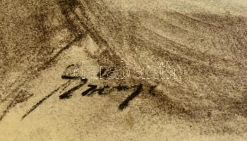 Szőnyi jelzéssel: Merengő. Szén, papír, szakadással, 73×49 cm