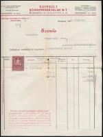 1930 Egyesült Bőrkereskedelmi Rt., díszes fejléces számla, okmánybélyeggel, 29x22,5 cm
