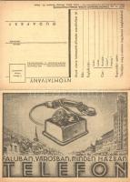 Faluban, városban, minden házban T E L E F O N! M. kir. Posta Távbeszélő Propaganda Iroda kihajtható telefonos reklámlapja / Hungarian foldable telephone advertisement card