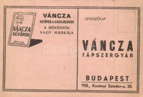Váncza Tápszergyár sütőpor és vanilincukor reklámja. Budapest VIII. Korányi Sándor utca 28. / Hungarian baking powder and vanilla sugar advertisement (EK)