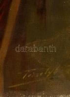 Péczely Antal (1891-1944): Menyasszony öltöztetés. Olaj, vászon, jelzett, keretben, 50×60 cm