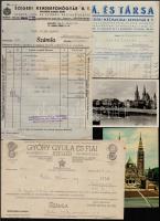 cca 1938-1970 Szegedi vonatkozású papírrégiségek, modern képeslapok, számlák, Szegedi Néplap, stb