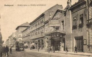 Budapest VII. Király utca 71. Király színház, villamos, uborka üzlet, bor- és sörház (EK)