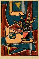 Zsille Győző (1925-): Sansevieria. Szines linó, karton, jelzett, 25×17 cm