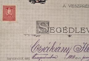 1930 Díszes női szabó segédlevél, Veszprémi Ipartestület által kiállítva, Wolfram János ipartestület...