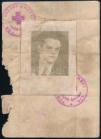 1944 Vöröskeresztes laboráns igazolványa és igazolása, munkaszolgálatos részére, az egyik fényképpel...