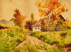 Bereczk jelzéssel: Föld út a ház mellett. Akvarell, papír, kis szakadással, 29×39 cm