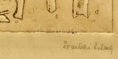 Somlai Vilma (1938-2007): Falusi este. Egyedi nyomat, papír, jelzett, 18×18 cm