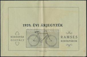 1928 Ramses kerékpár 1928. évi árjegyzéke, 4 sztl. lev.