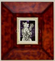 Hollóházi Szász stúdió: Gondolatok az ifjúságról. Szitanyomat, porelán falikép, keretben, 14×12 cm