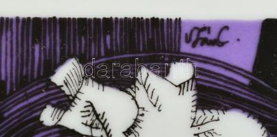 Hollóházi Szász stúdió: Gondolatok az ifjúságról. Szitanyomat, porelán falikép, keretben, 14×12 cm