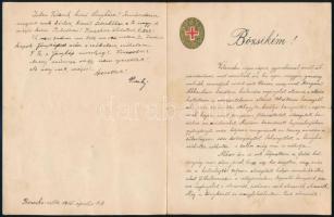 1916 Személyes hangú levél a frontról, Cs. és kir. Hadsegélyező Hivatal fejléces papírján, 4 sztl. lev., 17x13 cm.