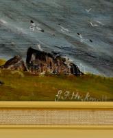 Hickmatt jelzéssel: Tengerparti sziklás táj. Olaj, farost, keretben, 30×45 cm