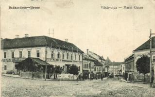 Szászváros, Broos, Orastie; Vásár utca, Cukrászda / Markt Gasse, Conditorei / street view, pastry shop, confectory (EK)