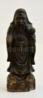 Kínai bölcs, fa szobor, repedéssel, kopásnyomokkal, m: 23,5 cm