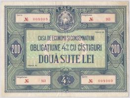 Románia ~1960-1980. Casa de Economi si Consemnatiuni 4%-os kölcsön kötvénye 200L-ről T:III Romania ~1960-1980. Casa de Economi si Consemnatiuni 4% loan bond about 200 Lei C:F