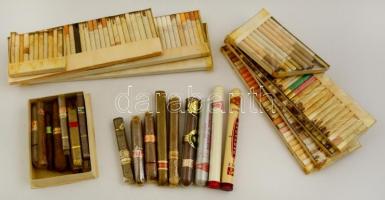 Cigaretta és szivarkagyűjtemény dobozban, cigaretták egy részén foltokkal, doboz mérete: 25,5x40 cm