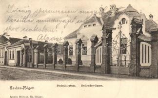 Szászrégen, Reghin; Dedrádi utca, lak. Ignatz Hübner kiadása / Dedrader-Gasse / street view, villa