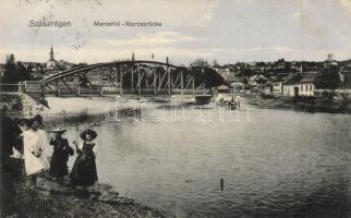 Szászrégen, Reghin; Maros híd. Bischitz J. kiadása / Mures river bridge