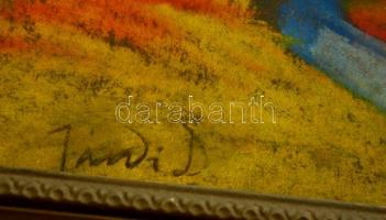 Jándi jelzéssel: Kilátás a falura. Pasztell, papír, üvegezett keretben, 24×32 cm