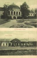 Zsibó, Jibou; Báró Wesselényi kastély, Vasútállomás, gőzmozdony / castle, railway station, locomotive