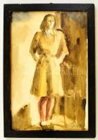 Patkó jelzéssel: Vigyázzban álló nő. Akvarell, papír, üvegezett keretben, 29×20