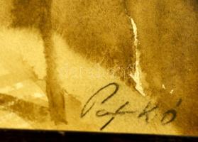 Patkó jelzéssel: Vigyázzban álló nő. Akvarell, papír, üvegezett keretben, 29×20