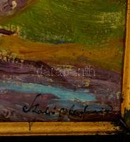 Szabó jelzéssel: Ház a dombok alatt. Olaj, falemez, keretben, 35×39 cm